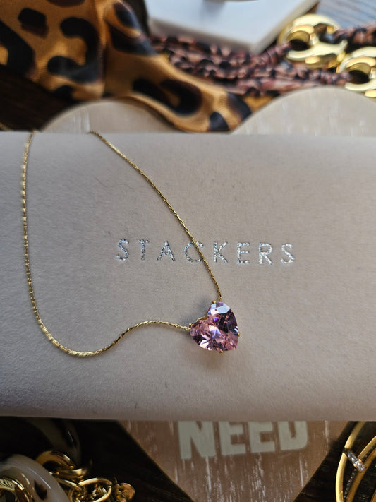 Collier cœur cristal rose