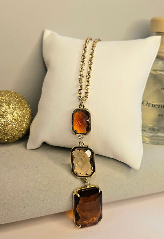 Collier sautoir cristal champagne 3 pierres