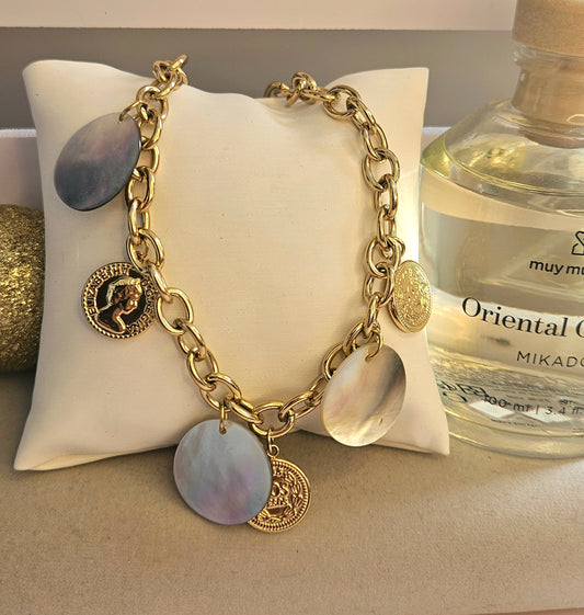 Collier piece nacre mauve