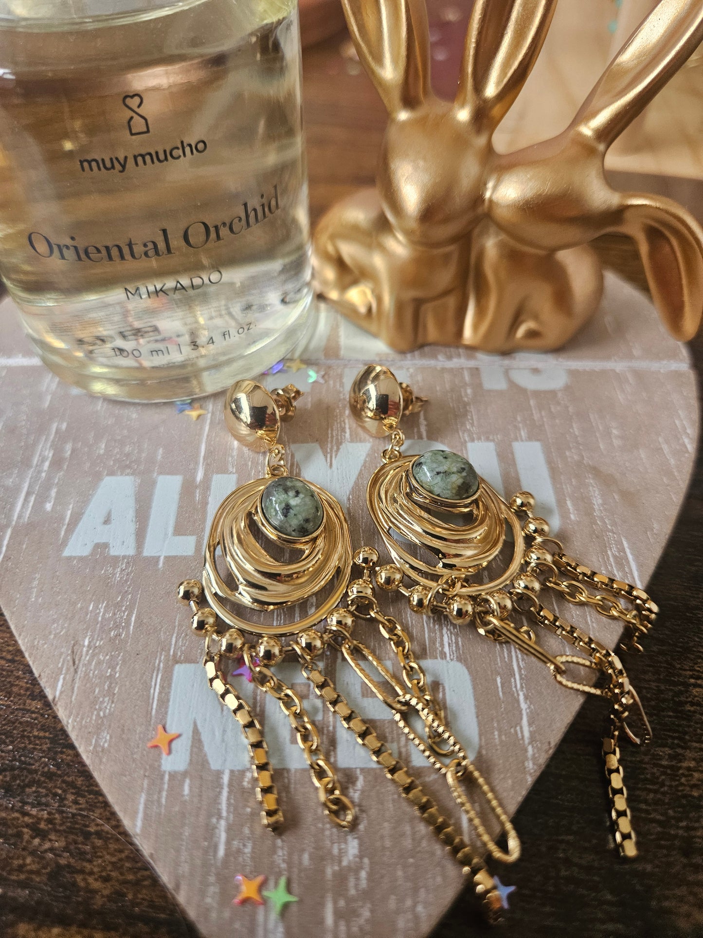 Boucles d'oreilles pierre naturelle verte pendant