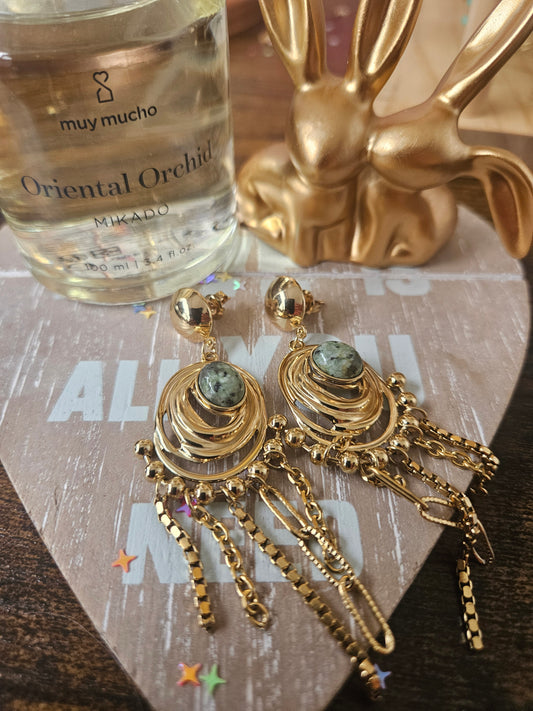 Boucles d'oreilles pierre naturelle verte pendant