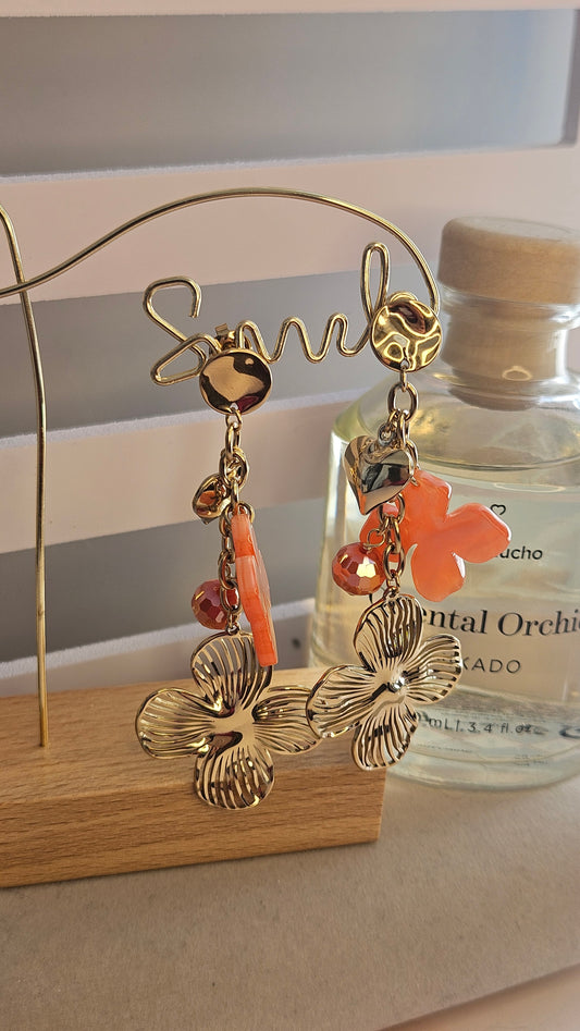 Boucles d'oreilles trefle oriange cristal