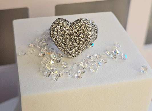 Bague strass coeur argent