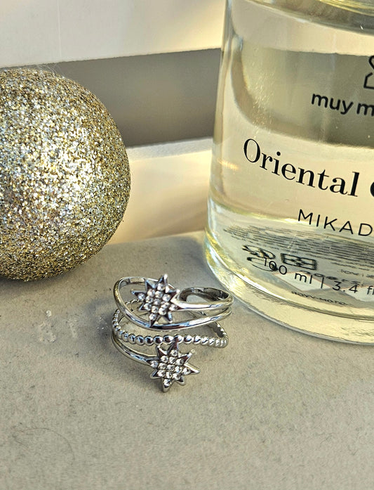 Bague double etoile argent