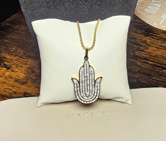 Collier grande main de fatma strass