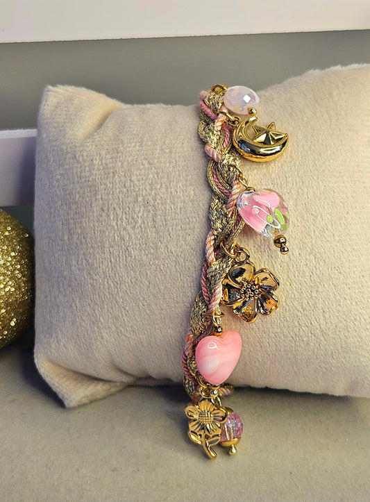 Bracelet rose coeur verre