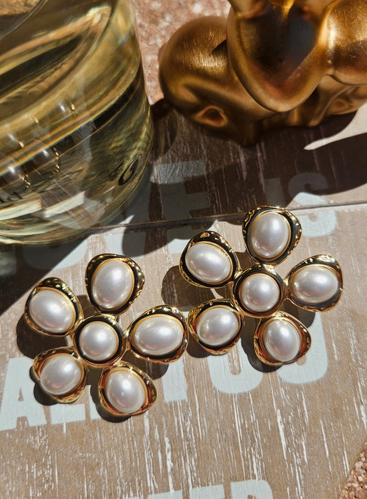 Boucles d'oreilles fleurs perles