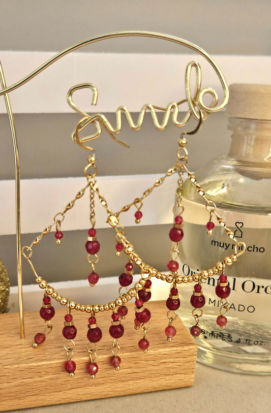 Boucles d'oreilles balances pierre rouge
