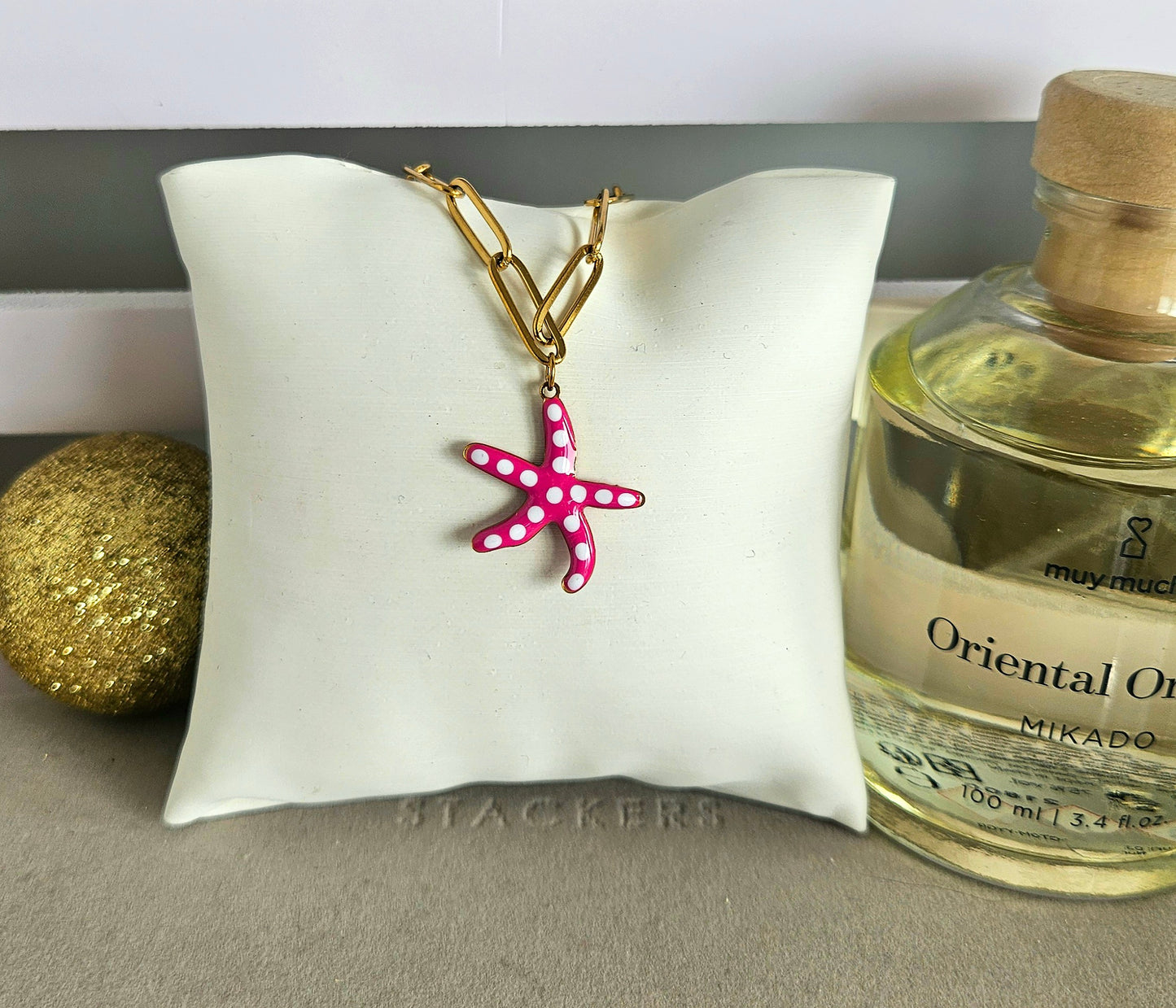 Collier etoile ceramique rose