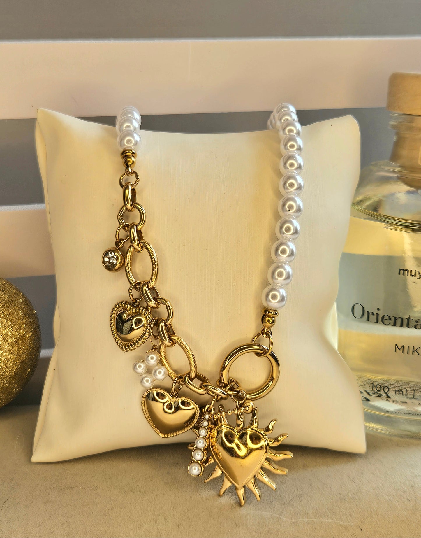 Collier perles cœur soleil