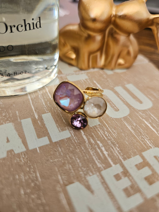 Bague swarovski  mauve claire givrée irisée
