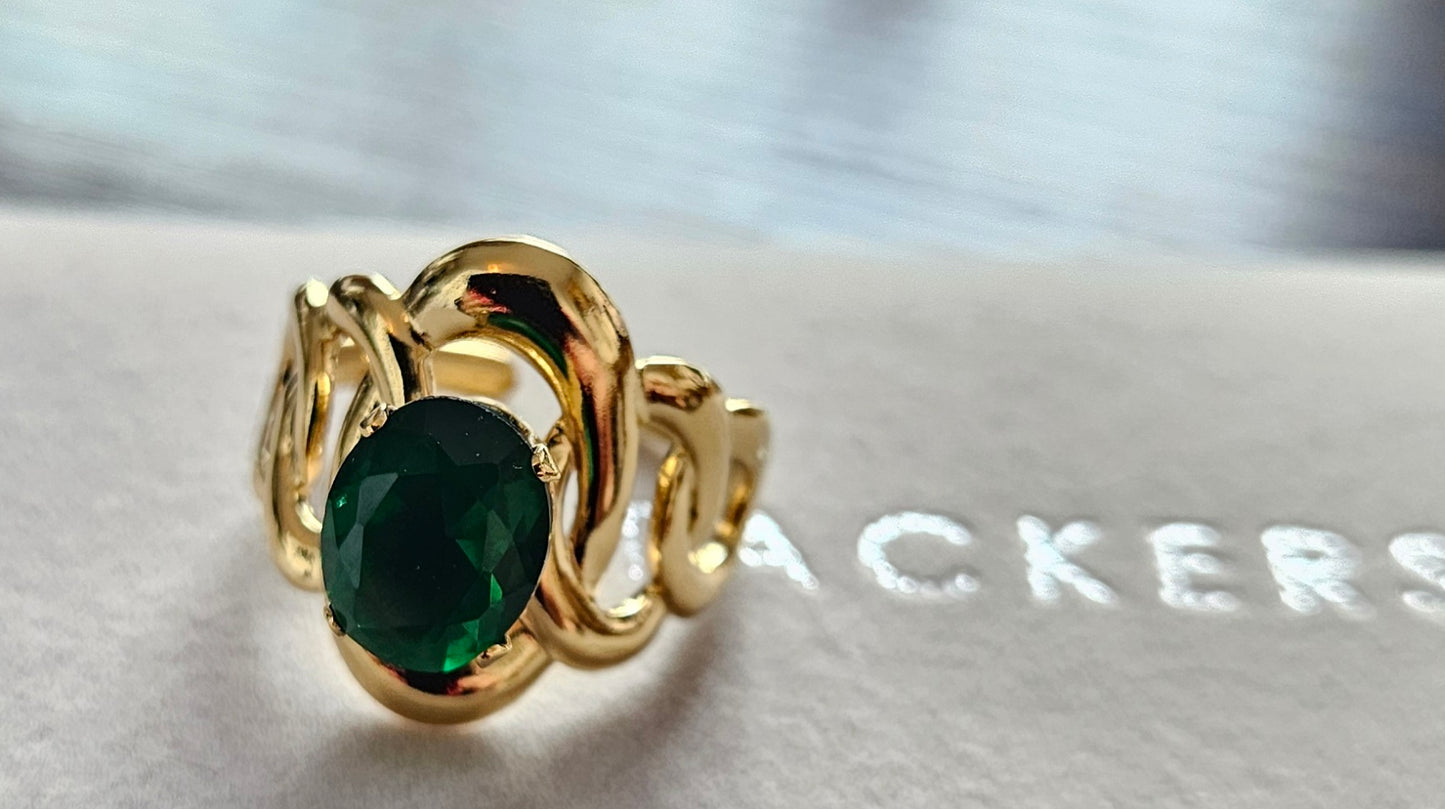 Bague zirconium vert tresse