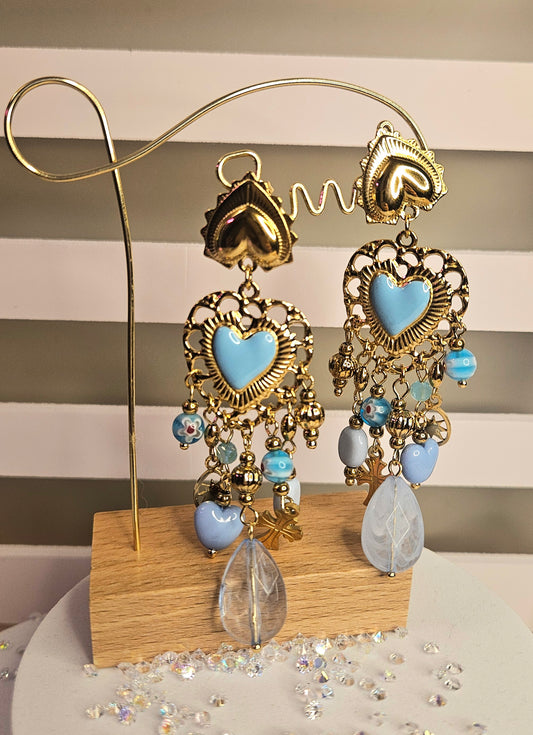 Boucles d'oreilles bleue coeur