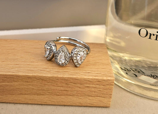 Bague 3 gouttes zirconium argent