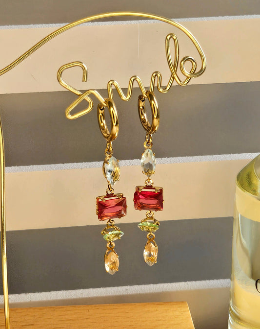 Boucles d'oreilles pendantes cristal multicolore