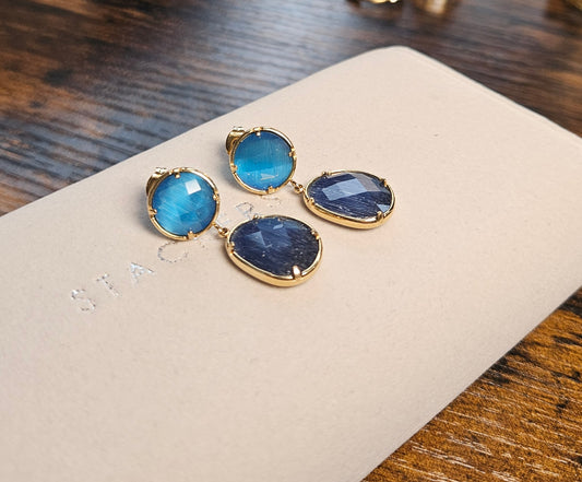 Boucles d'oreilles cristal bleue 2 pierres