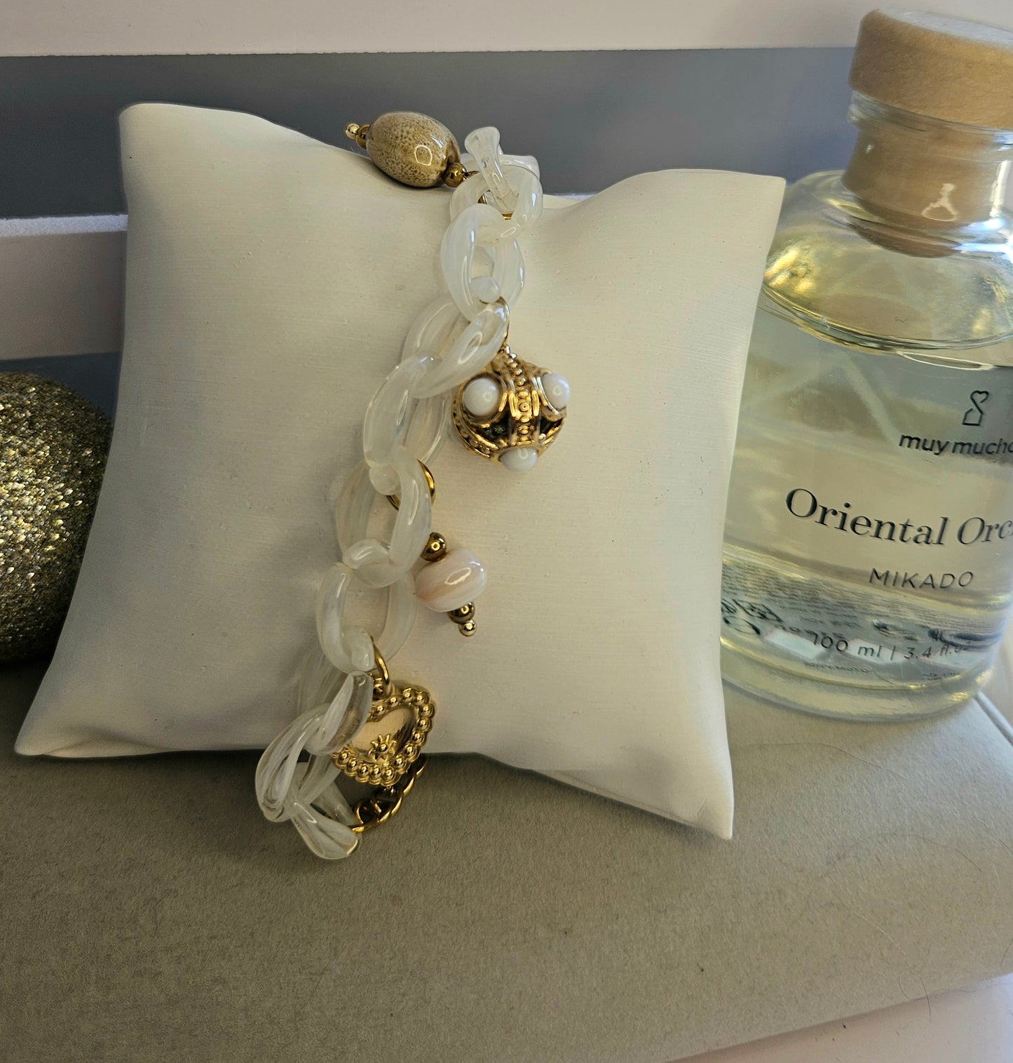 Bracelet maille marine blanche et pierre