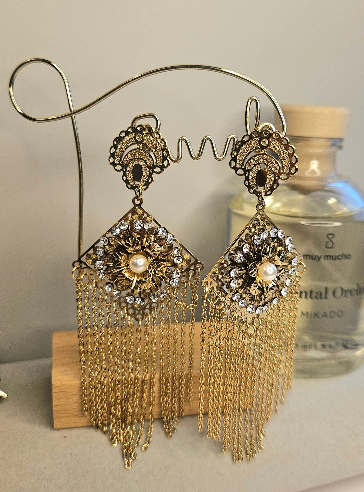 Boucles d'oreille losange zirconium chaine