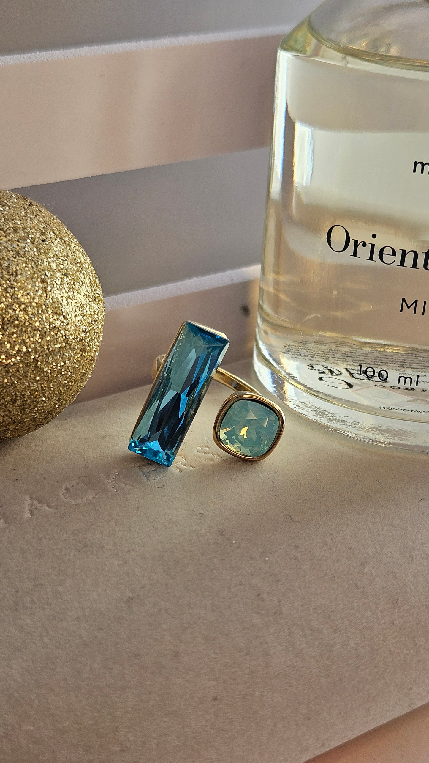 Bague double cristal bleu