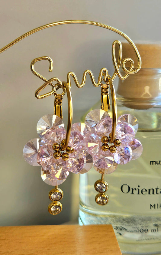 Boucles d'oreilles cristal rose fleur