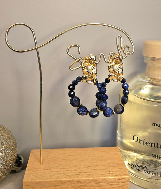Boucles d'oreilles créoles pierres naturelles bleues