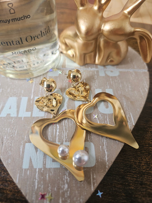 Boucles d'oreilles cœur ajouré perle
