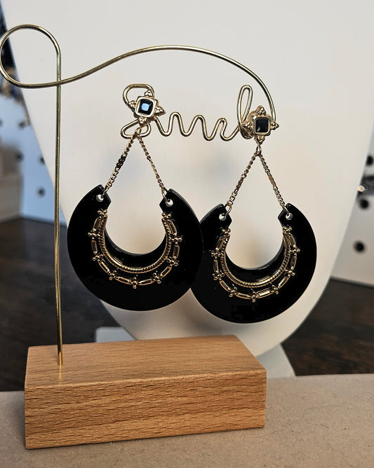Boucles d'oreilles Créole noir et cristal noir