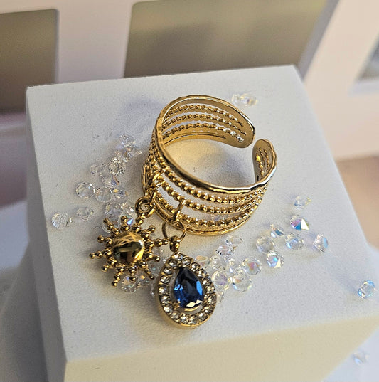 Bague breloque cristal bleu