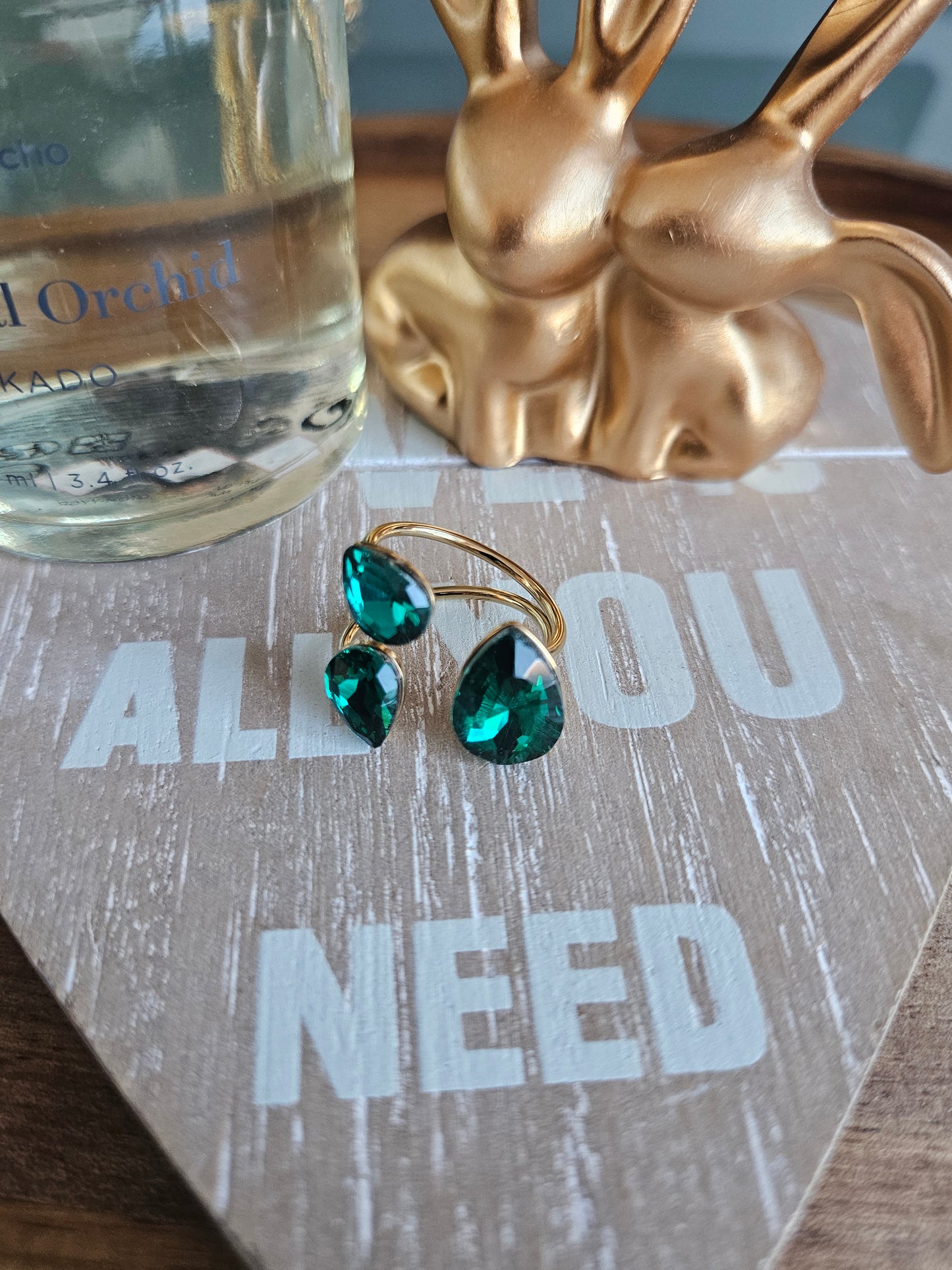 Bague cristal vert élégante