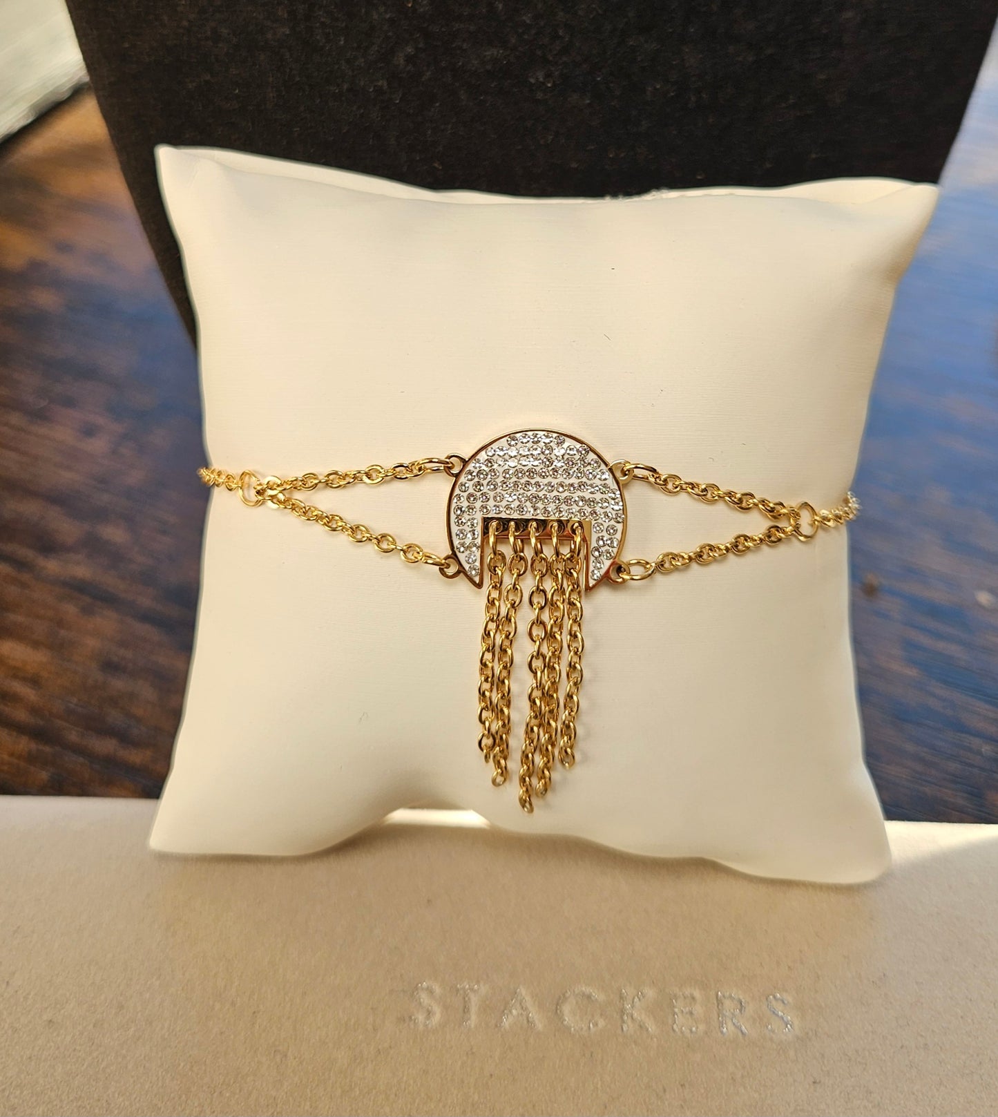 Bracelet demi cercle strass chaînette