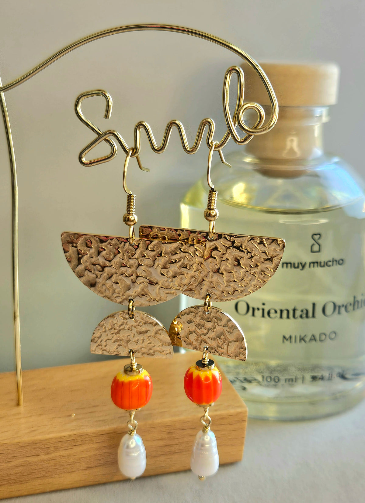 Boucles d'oreilles ceramique orange demi cercle