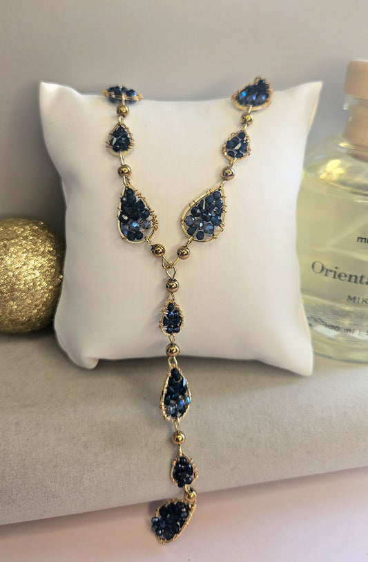 Collier y perle bleue cristal
