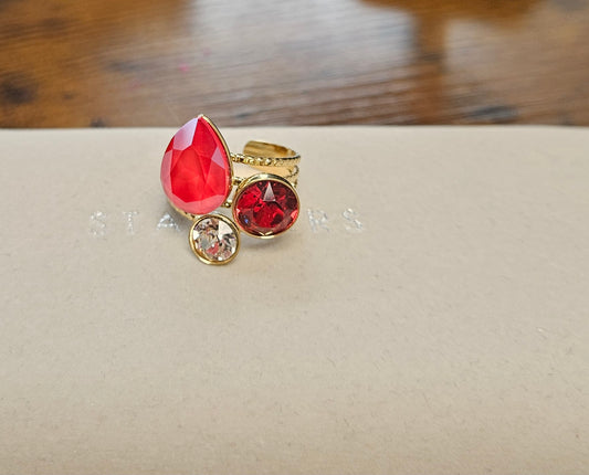 Bague swarovski goutte rouge givrée