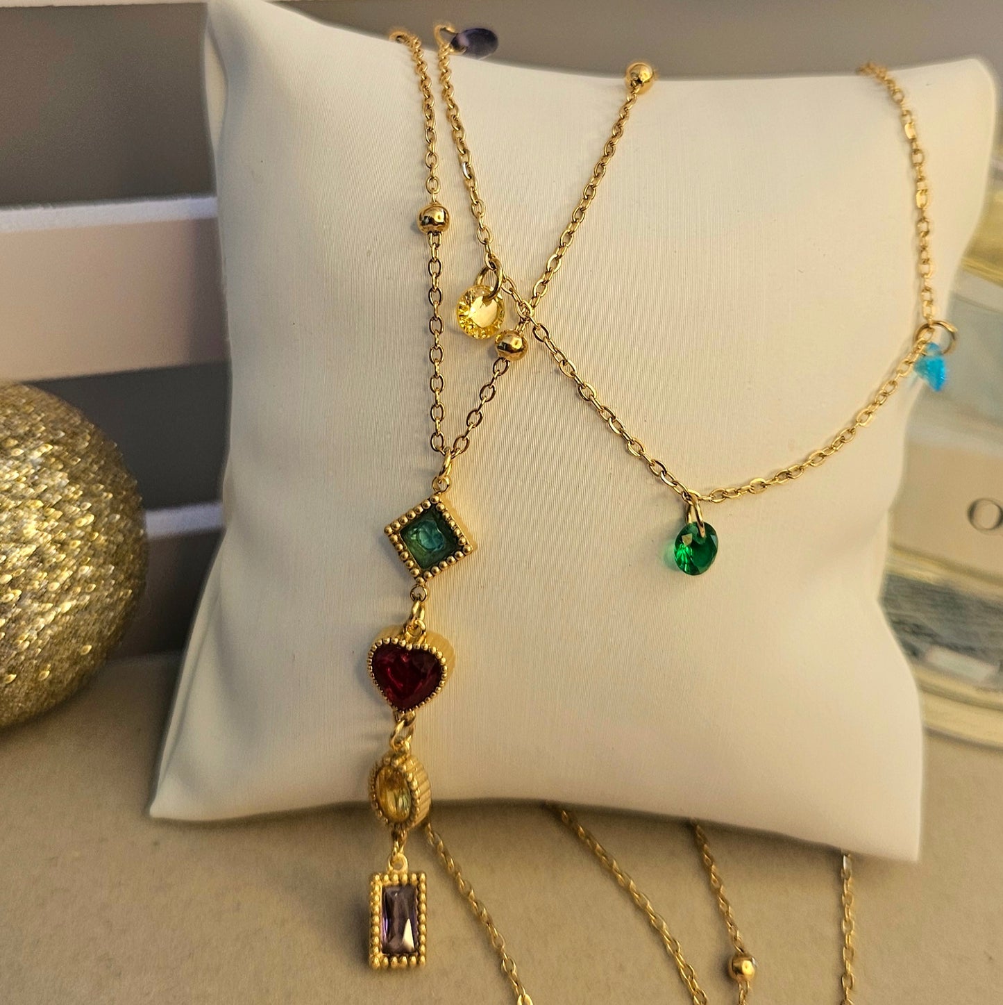 Collier y double cristal et zirconium multicolore