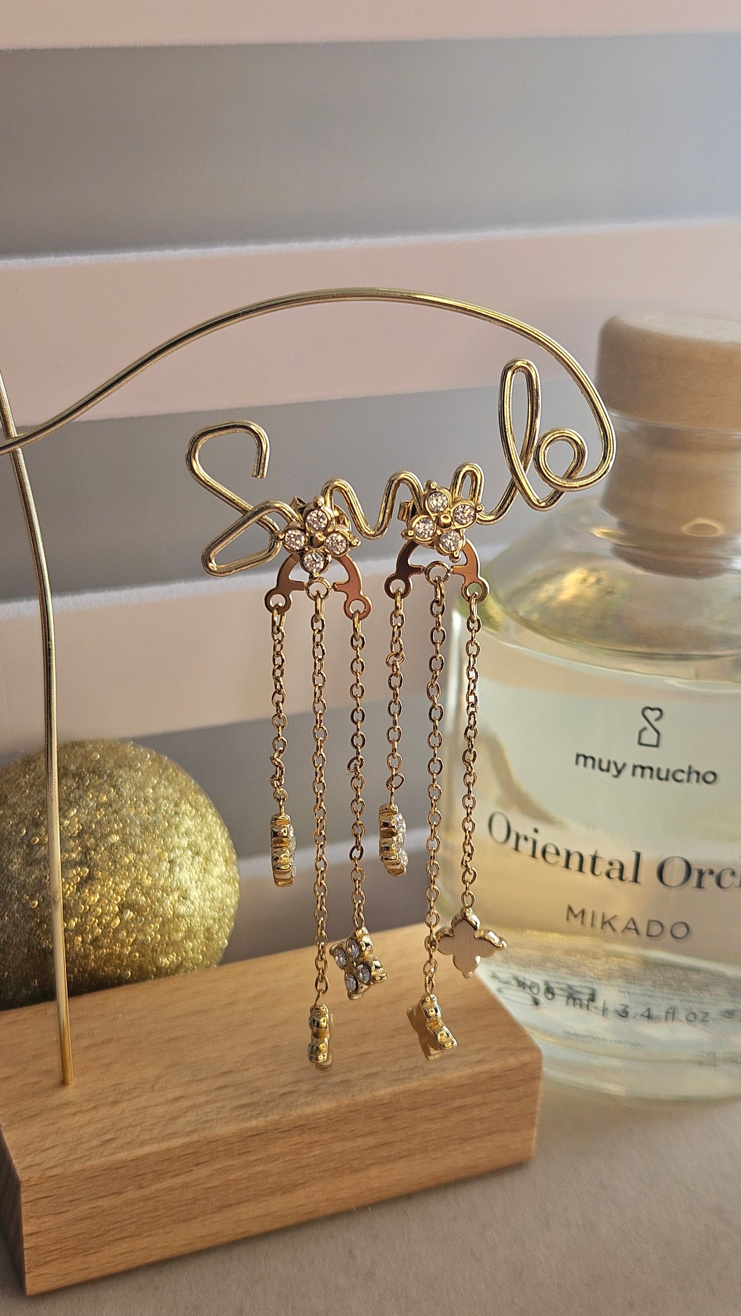 Boucles d'oreilles trefle zirconium 3 pendantes