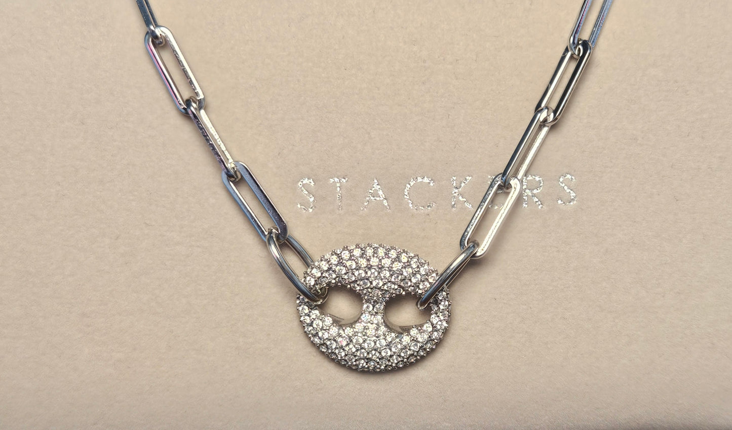 Collier grain de cafe strass couleur argent