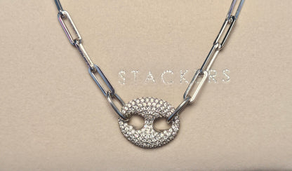 Collier grain de cafe strass couleur argent