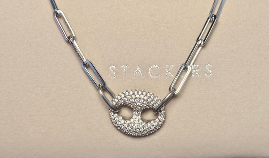 Collier grain de cafe strass couleur argent