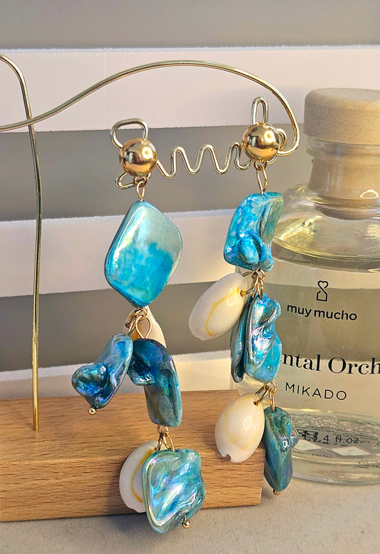 Boucles d'oreilles bleu coquillage