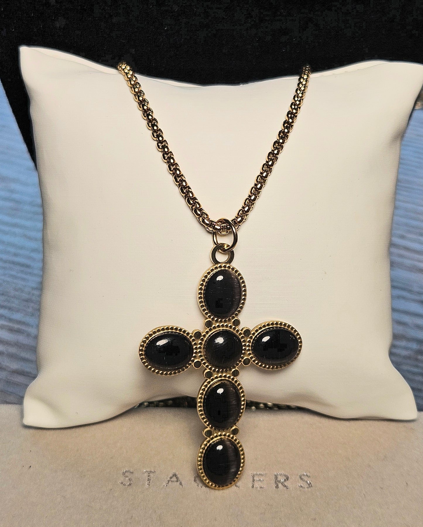 Collier croix pierre naturelle sautoir