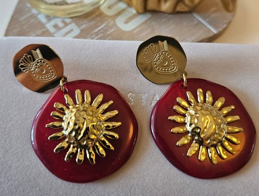 Boucles d'oreilles rondes rouge soleil