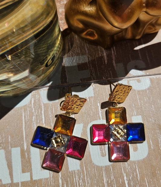 Boucles d'oreilles rétro multicolore