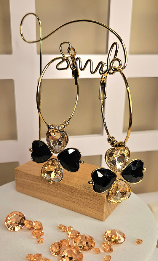 Boucles trefle cristal noir et champagne