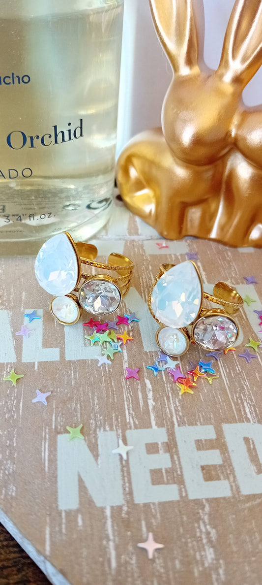 Bague swarovski goutte blanc givrée