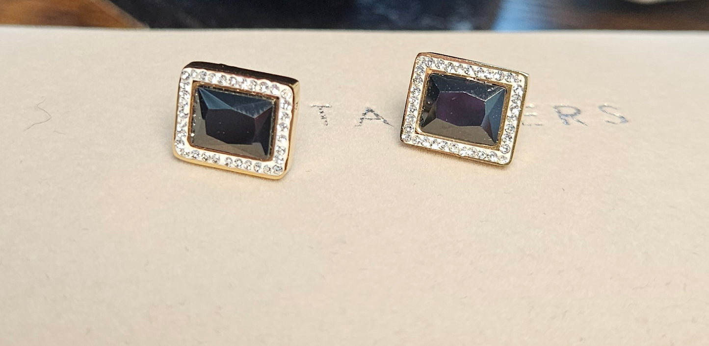 Boucles d'oreilles cristal carre noire