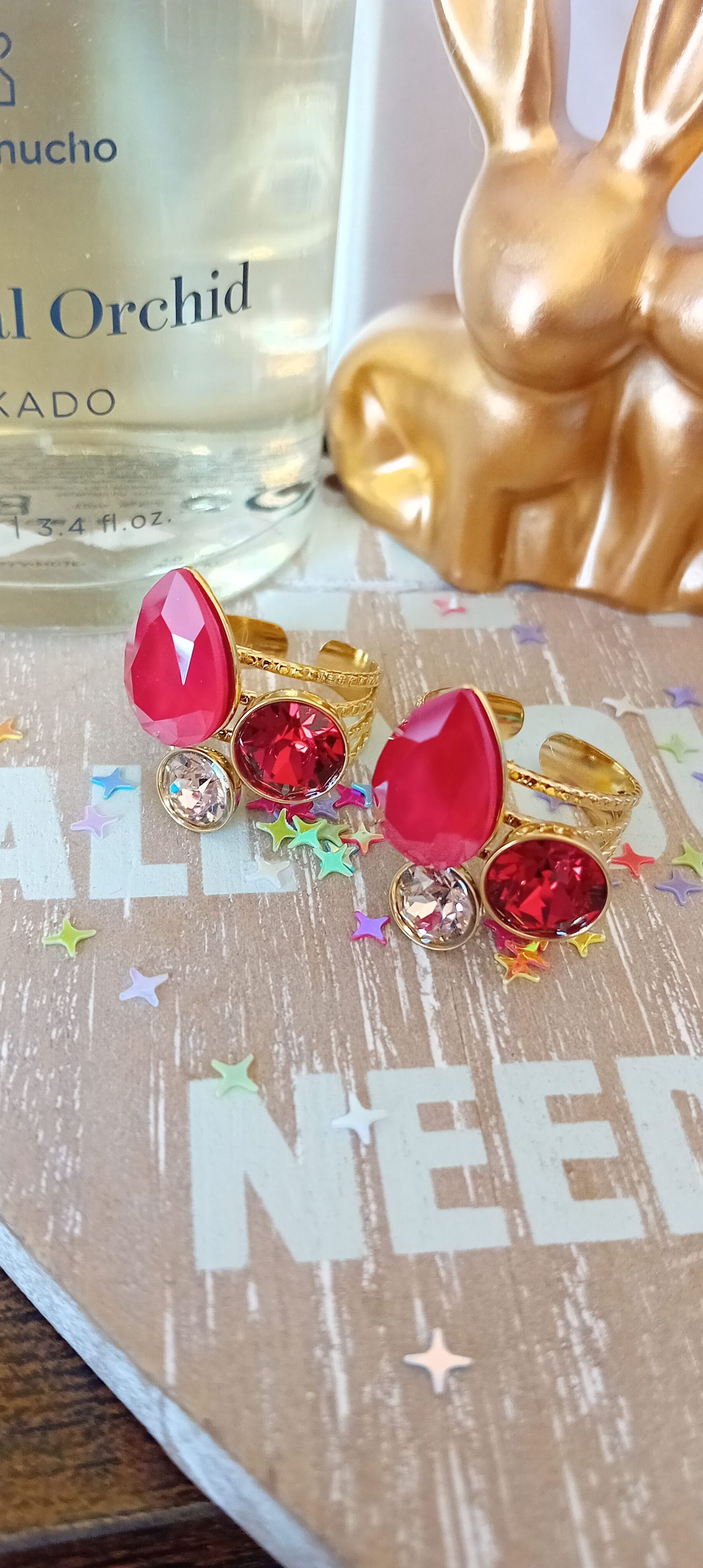Bague swarovski goutte rouge givrée