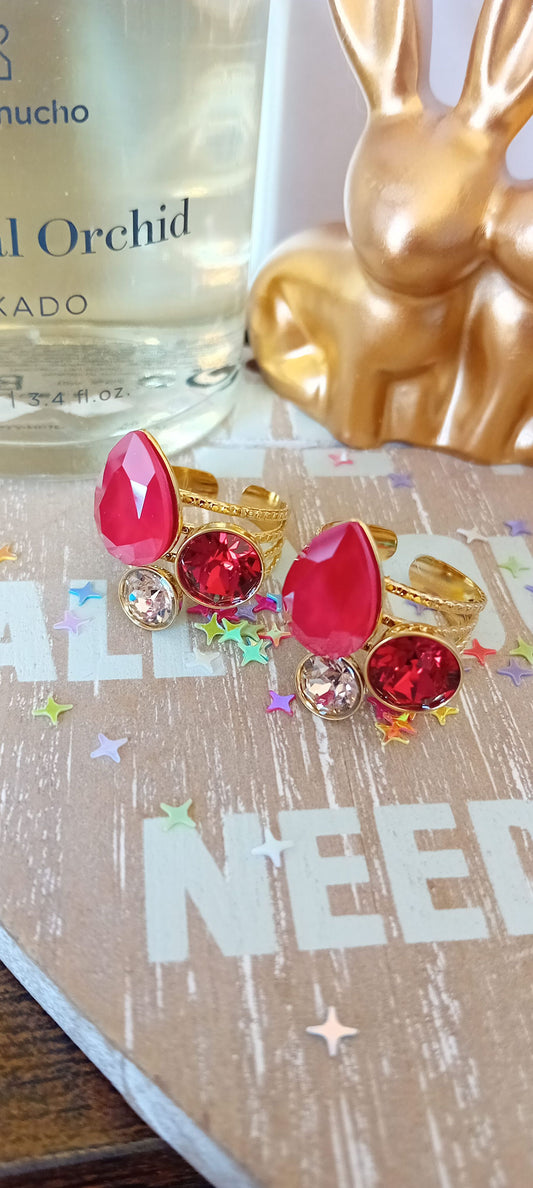 Bague swarovski goutte rouge givrée