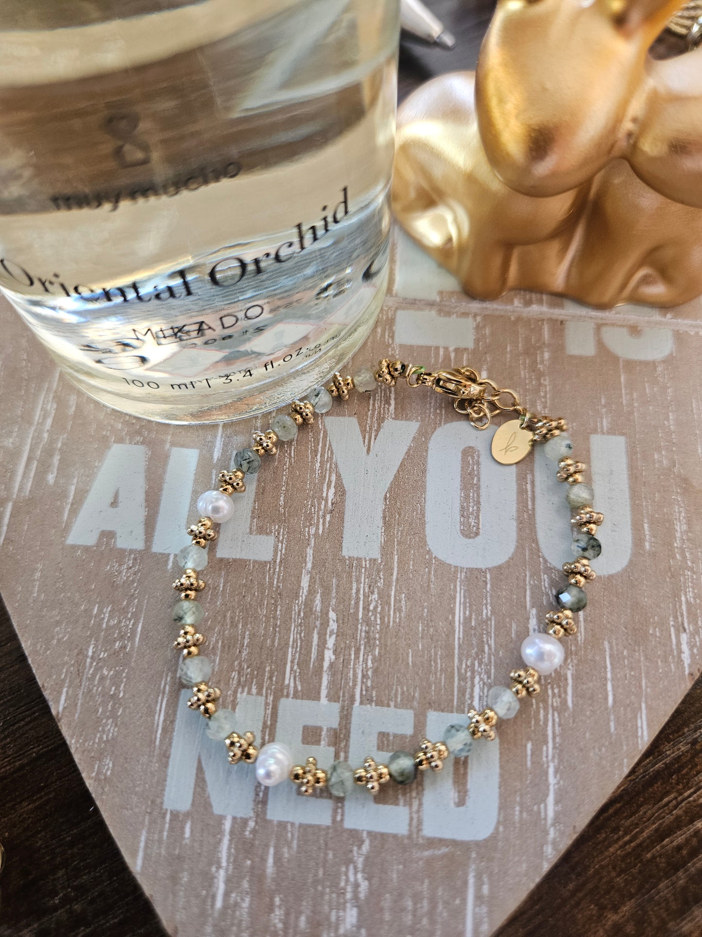 Bracelet perle d'eau douce pierre verte naturelle fait main