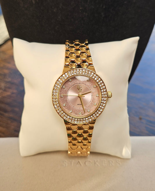 Bracelet montre rose strass