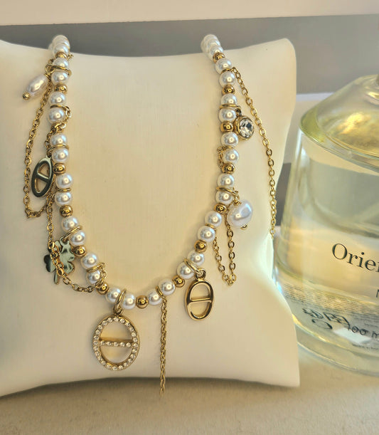 Collier perle et Marine zirconium